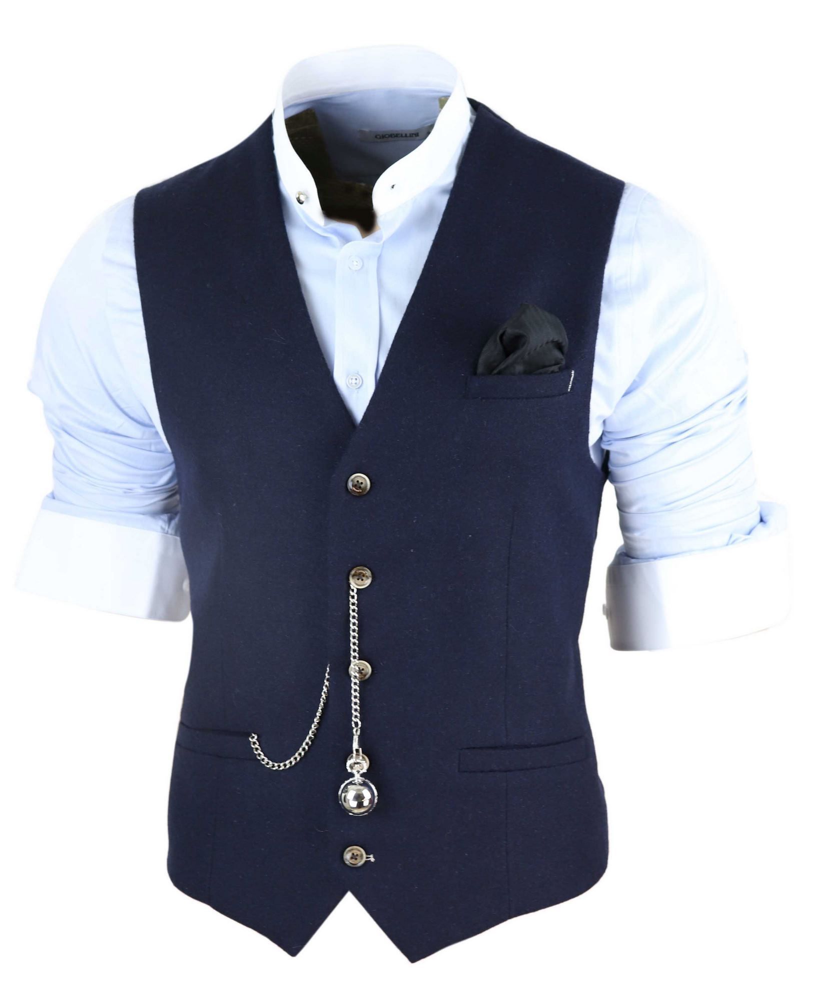Chaleco azul marino vintage para hombre con reloj de bolsillo