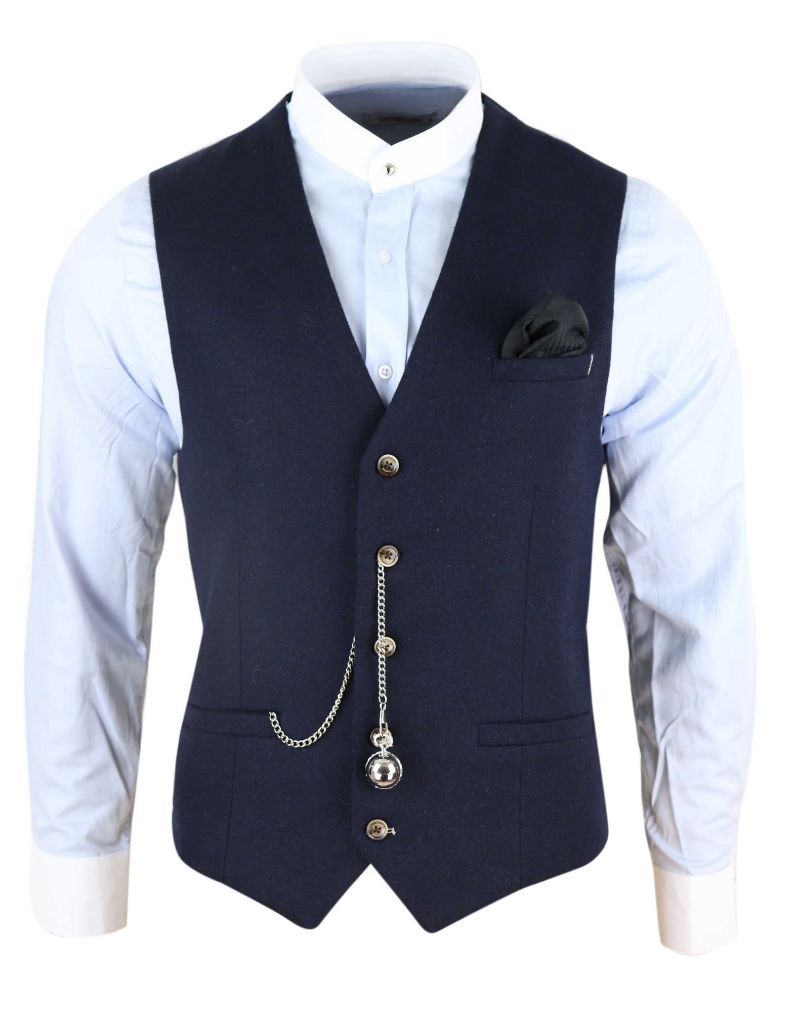 Chaleco azul marino vintage para hombre con reloj de bolsillo