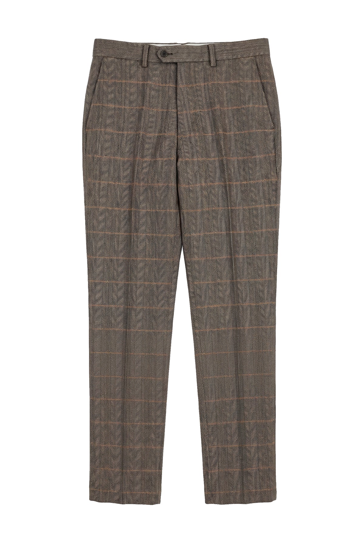 Dx-7 - Pantalón de hombre de tweed a cuadros con estampado de espiga, color marrón claro, corte regular