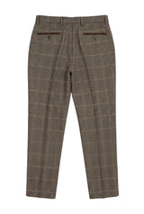 Dx-7 - Pantalón de hombre de tweed a cuadros con estampado de espiga, color marrón claro, corte regular