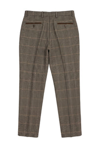 Dx-7 - Pantalón de hombre de tweed a cuadros con estampado de espiga, color marrón claro, corte regular