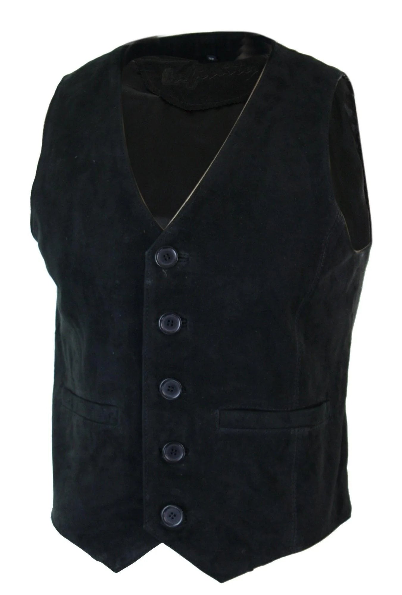 Chaleco de hombre de ante auténtico, estilo retro vintage western, color negro.