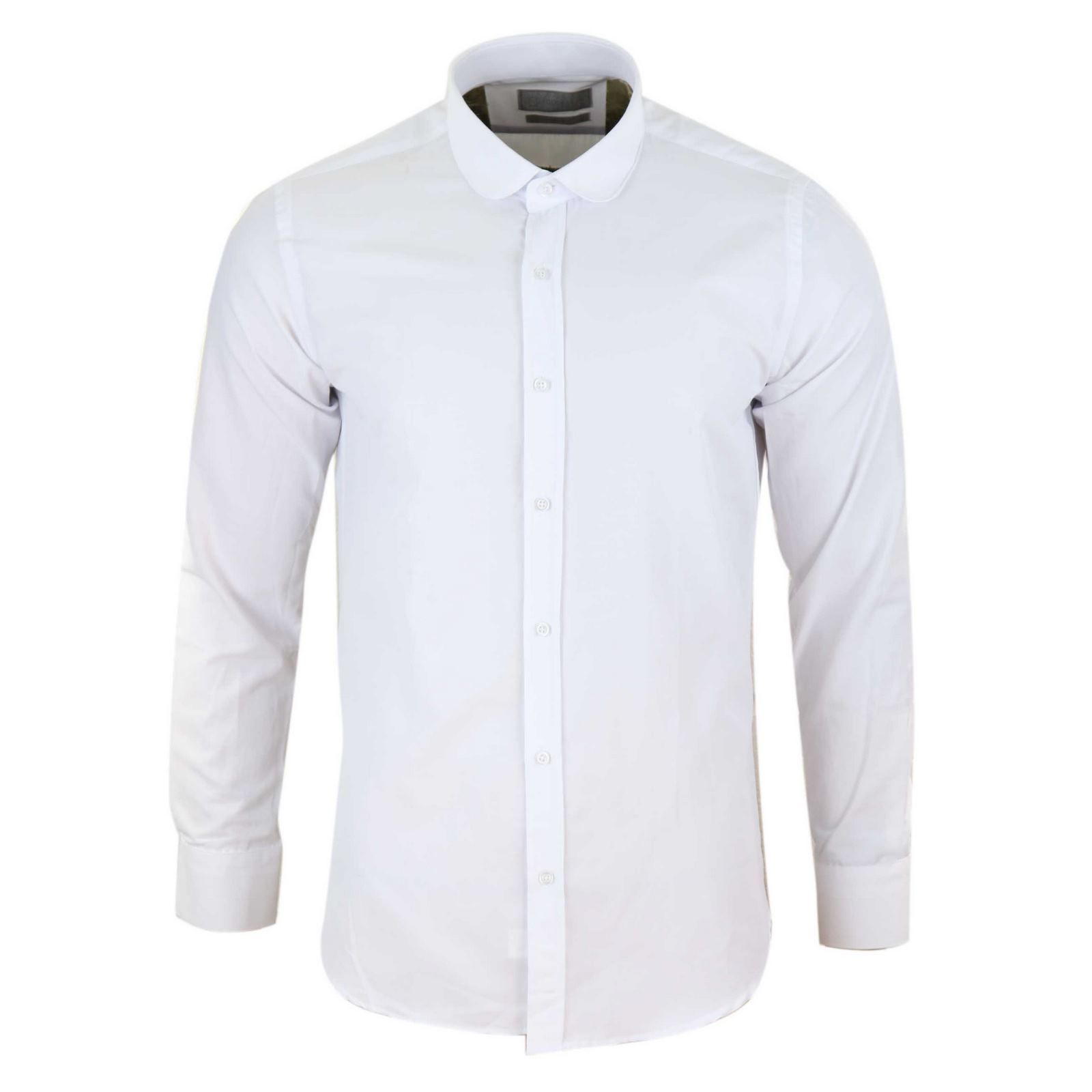 Camisa blanca de cuello club para hombre