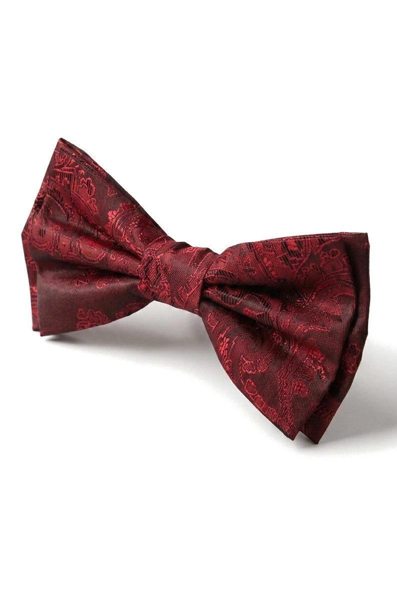 Set de regalo para hombre: pajarita, pañuelo de bolsillo, gemelos y corbata de moño color vino.