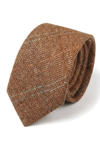 Corbata de tweed a cuadros de espiga de mezcla de lana para hombre - Roble