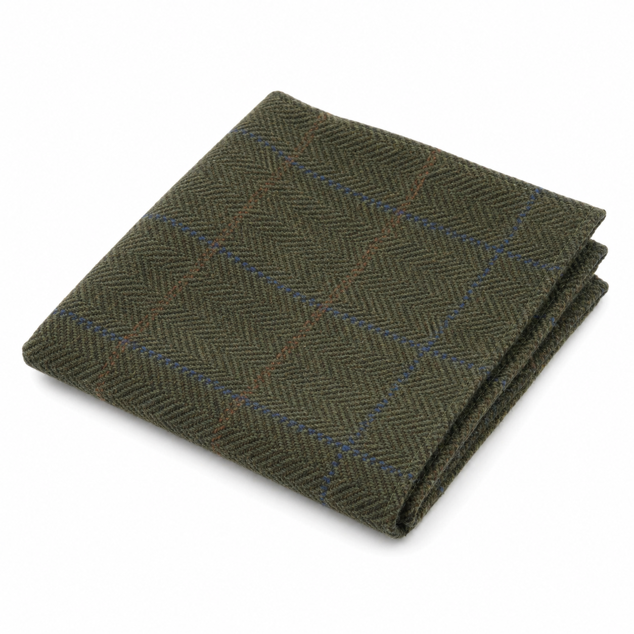 Corbata de tweed a cuadros de espiga de mezcla de lana para hombre - Oliva