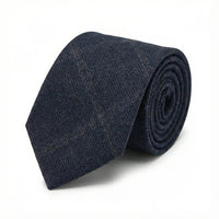 Corbata de tweed a cuadros de espiga de mezcla de lana para hombre - Azul marino