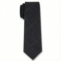 Corbata de tweed a cuadros de espiga de mezcla de lana para hombre - Azul marino