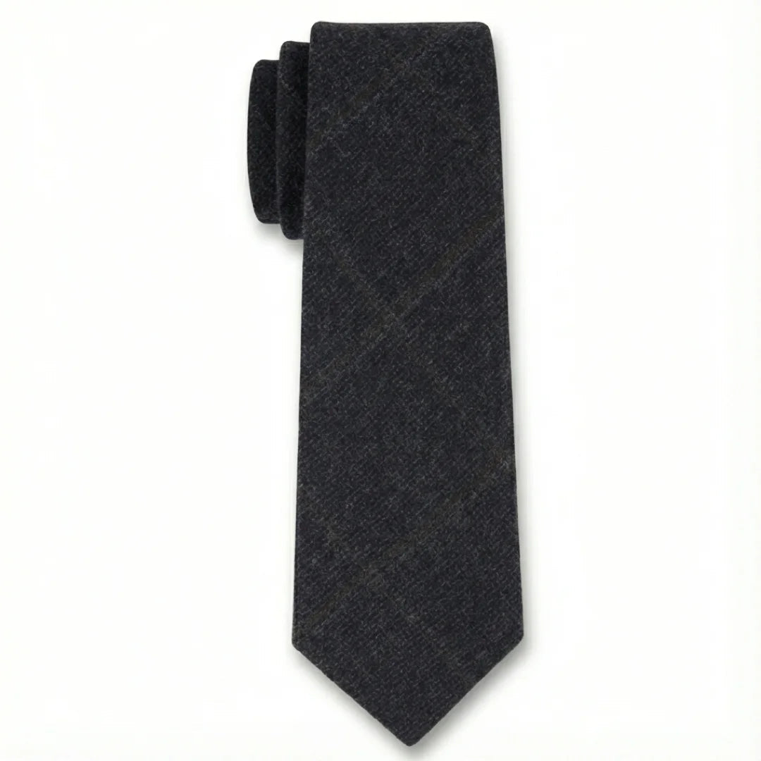 Corbata de tweed a cuadros de espiga de mezcla de lana para hombre - Azul marino