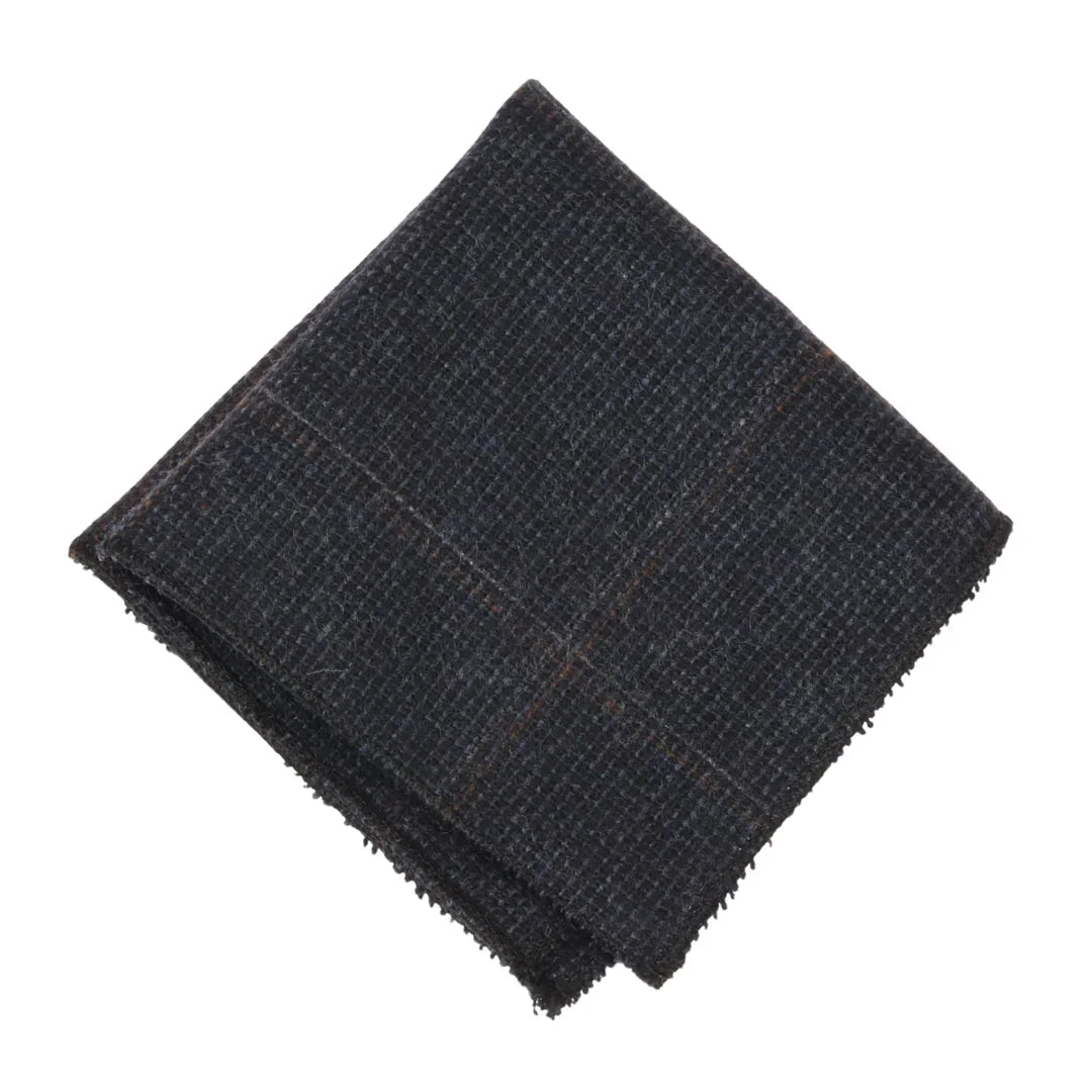 Corbata de tweed a cuadros de espiga de mezcla de lana para hombre - Azul marino