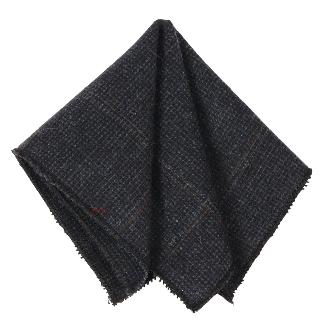 Corbata de tweed a cuadros de espiga de mezcla de lana para hombre - Azul marino