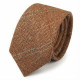 Corbata de tweed a cuadros de espiga de mezcla de lana para hombre - Roble