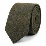 Corbata de tweed a cuadros de espiga de mezcla de lana para hombre - Oliva