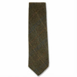 Corbata de tweed a cuadros de espiga de mezcla de lana para hombre - Oliva