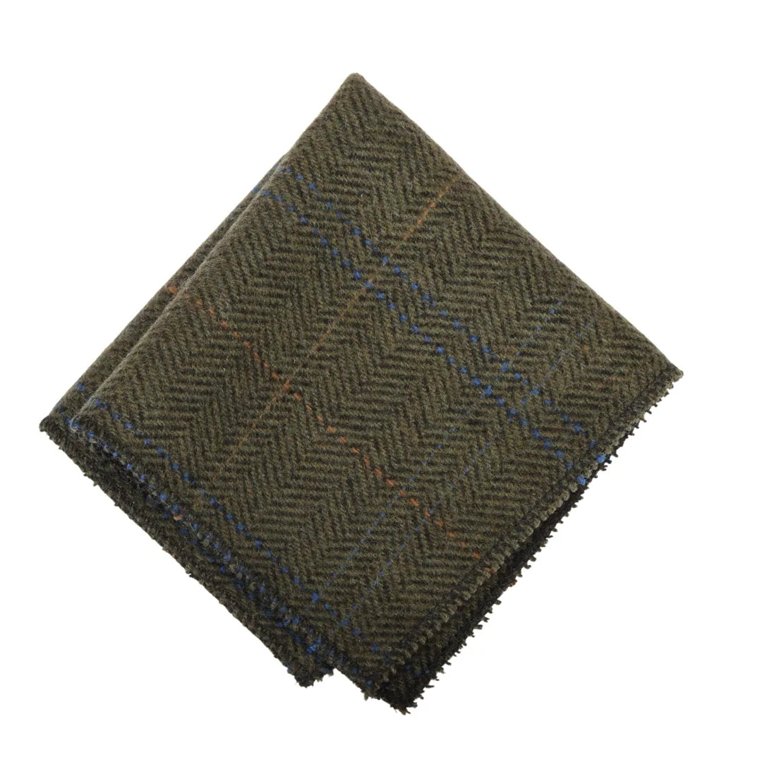 Corbata de tweed a cuadros de espiga de mezcla de lana para hombre - Oliva