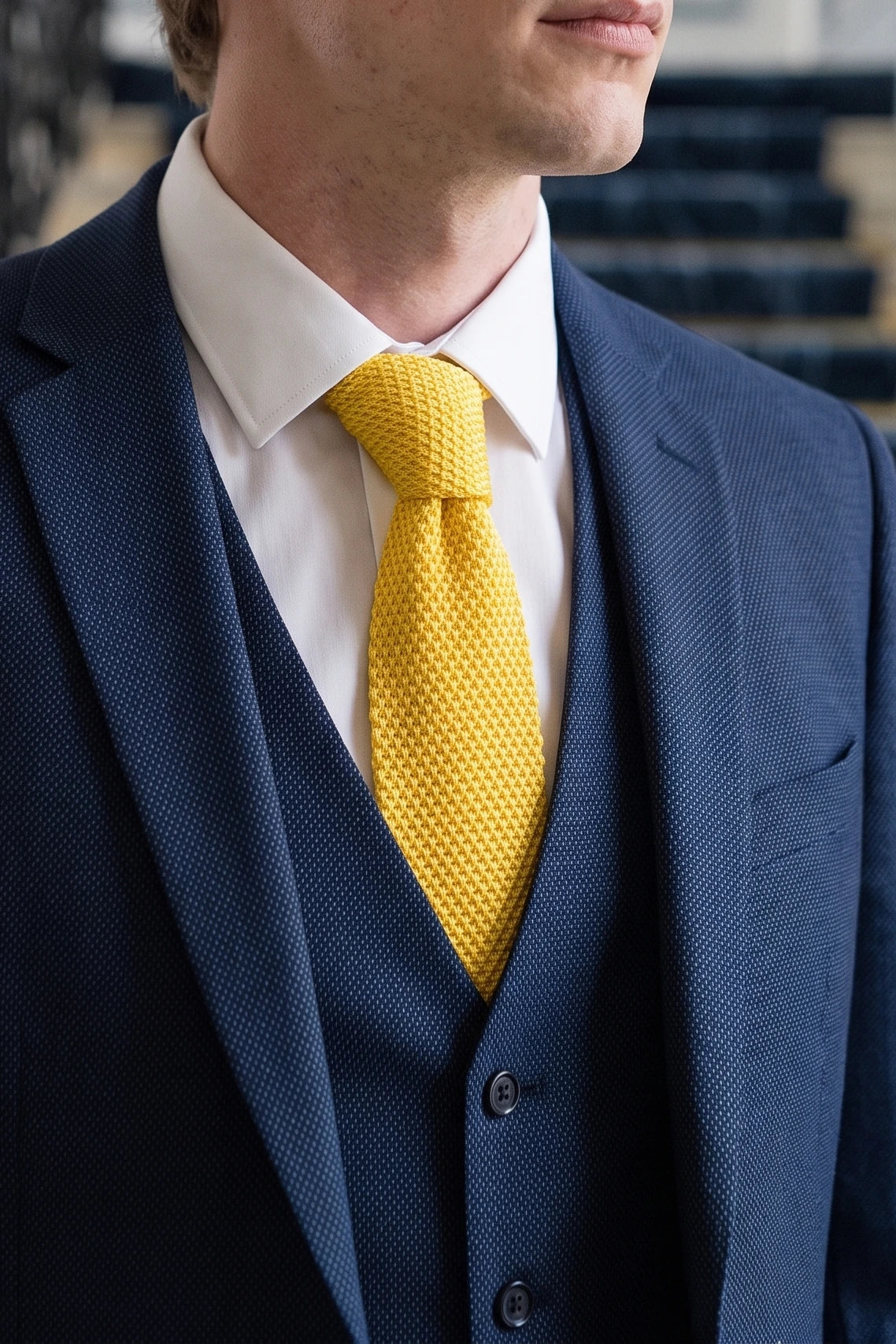 Corbata de punto amarilla para hombre