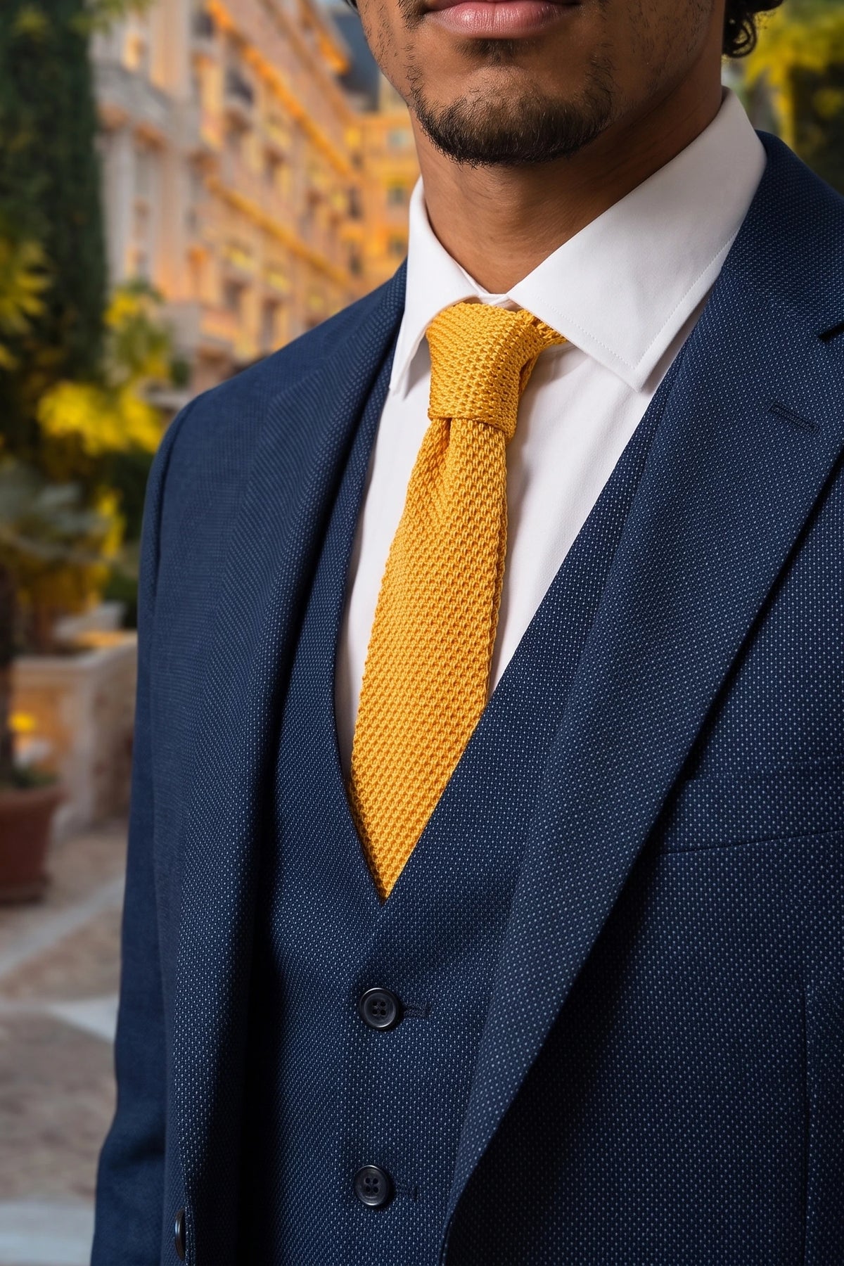 Corbata de punto amarilla para hombre