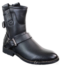 Botines de hombre estilo punk rock gótico emo con cremallera y hebilla de cuero marrón y negro.