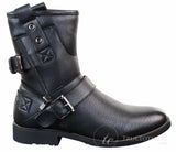 Botines de hombre estilo punk rock gótico emo con cremallera y hebilla de cuero marrón y negro.