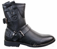 Botines de hombre estilo punk rock gótico emo con cremallera y hebilla de cuero marrón y negro.