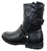 Botines de hombre estilo punk rock gótico emo con cremallera y hebilla de cuero marrón y negro.
