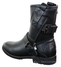 Botines de hombre estilo punk rock gótico emo con cremallera y hebilla de cuero marrón y negro.