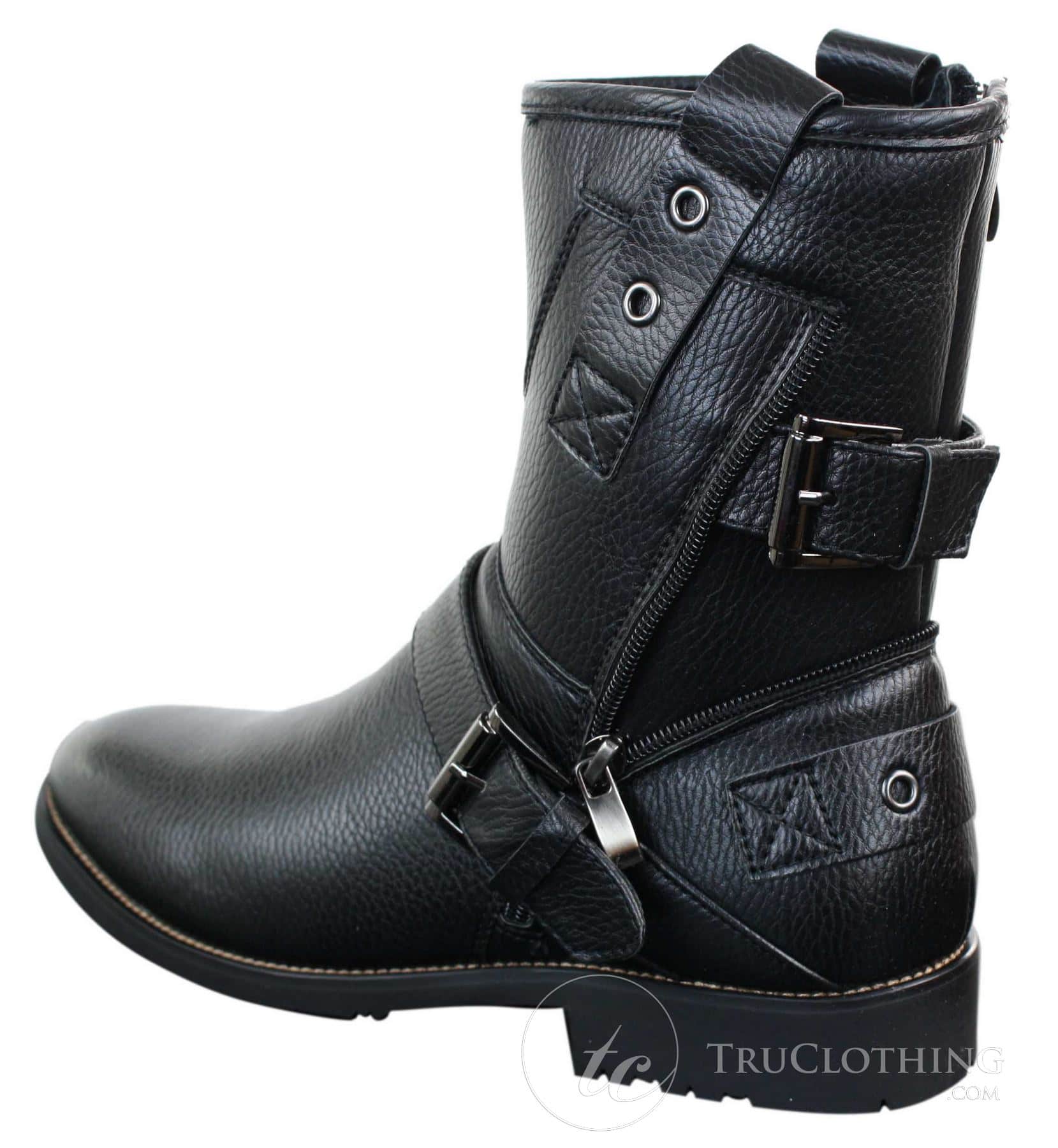 Botines de hombre estilo punk rock gótico emo con cremallera y hebilla de cuero marrón y negro.