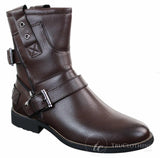 Botines de hombre estilo punk rock gótico emo con cremallera y hebilla de cuero marrón y negro.