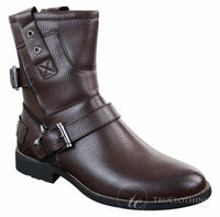 Botines de hombre estilo punk rock gótico emo con cremallera y hebilla de cuero marrón y negro.