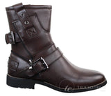 Botines de hombre estilo punk rock gótico emo con cremallera y hebilla de cuero marrón y negro.