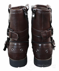 Botines de hombre estilo punk rock gótico emo con cremallera y hebilla de cuero marrón y negro.