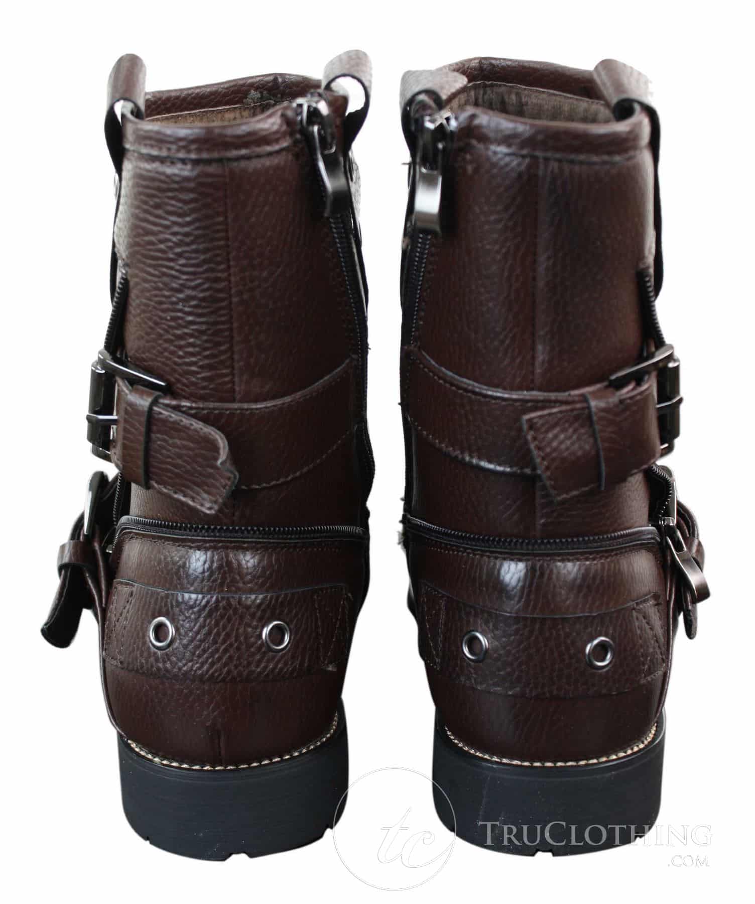 Botines de hombre estilo punk rock gótico emo con cremallera y hebilla de cuero marrón y negro.