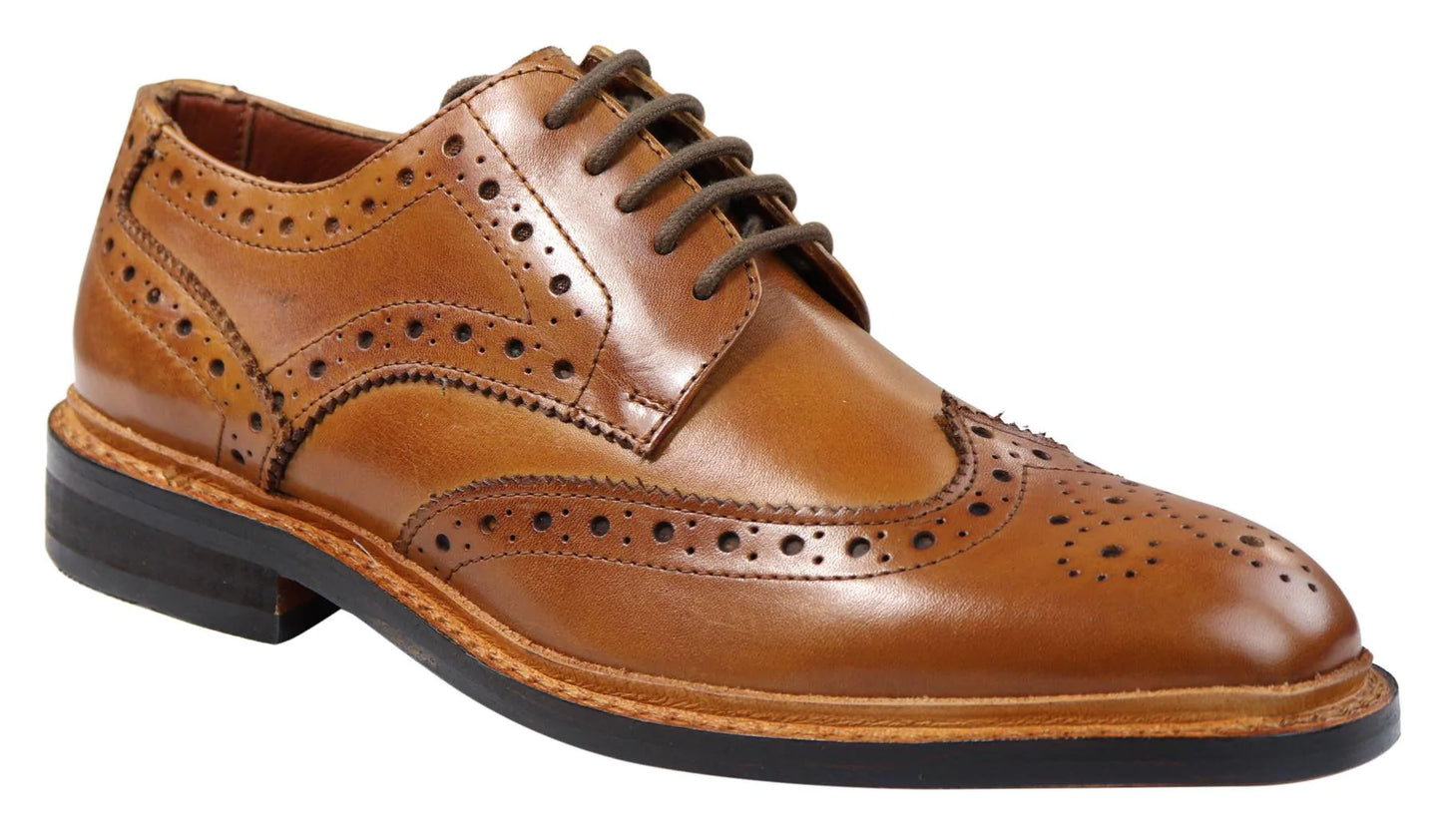 Zapatos Oxford Brogue para hombre, de cuero con cordones, construcción Goodyear Welted, color marrón claro, burdeos.