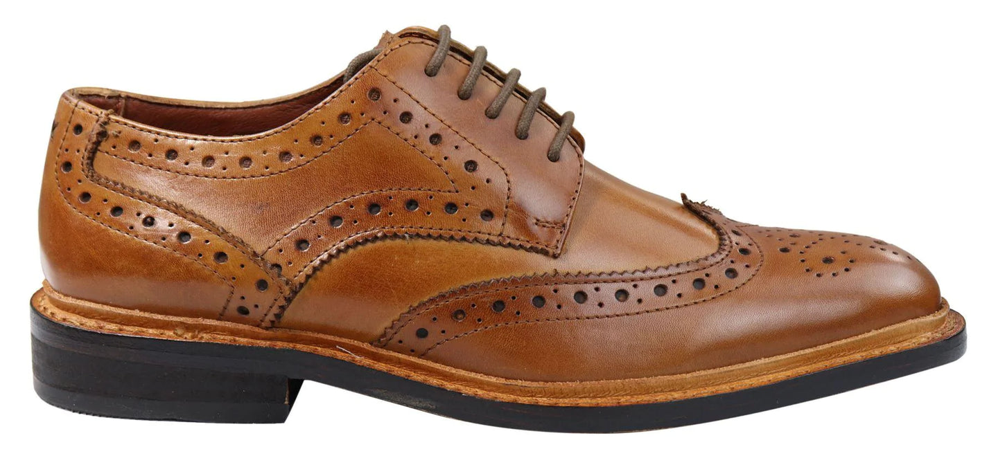 Zapatos Oxford Brogue para hombre, de cuero con cordones, construcción Goodyear Welted, color marrón claro, burdeos.