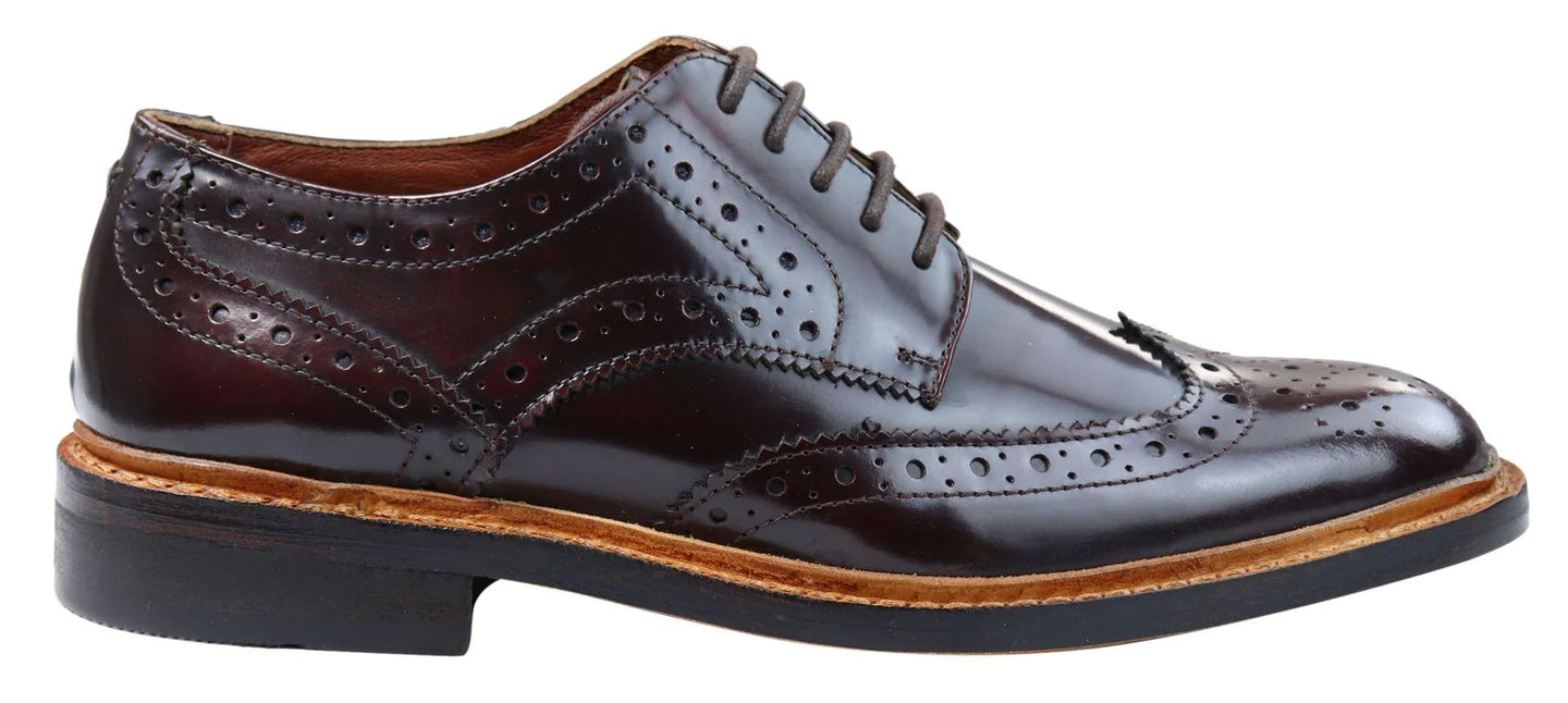 Zapatos Oxford Brogue para hombre, de cuero con cordones, construcción Goodyear Welted, color marrón claro, burdeos.