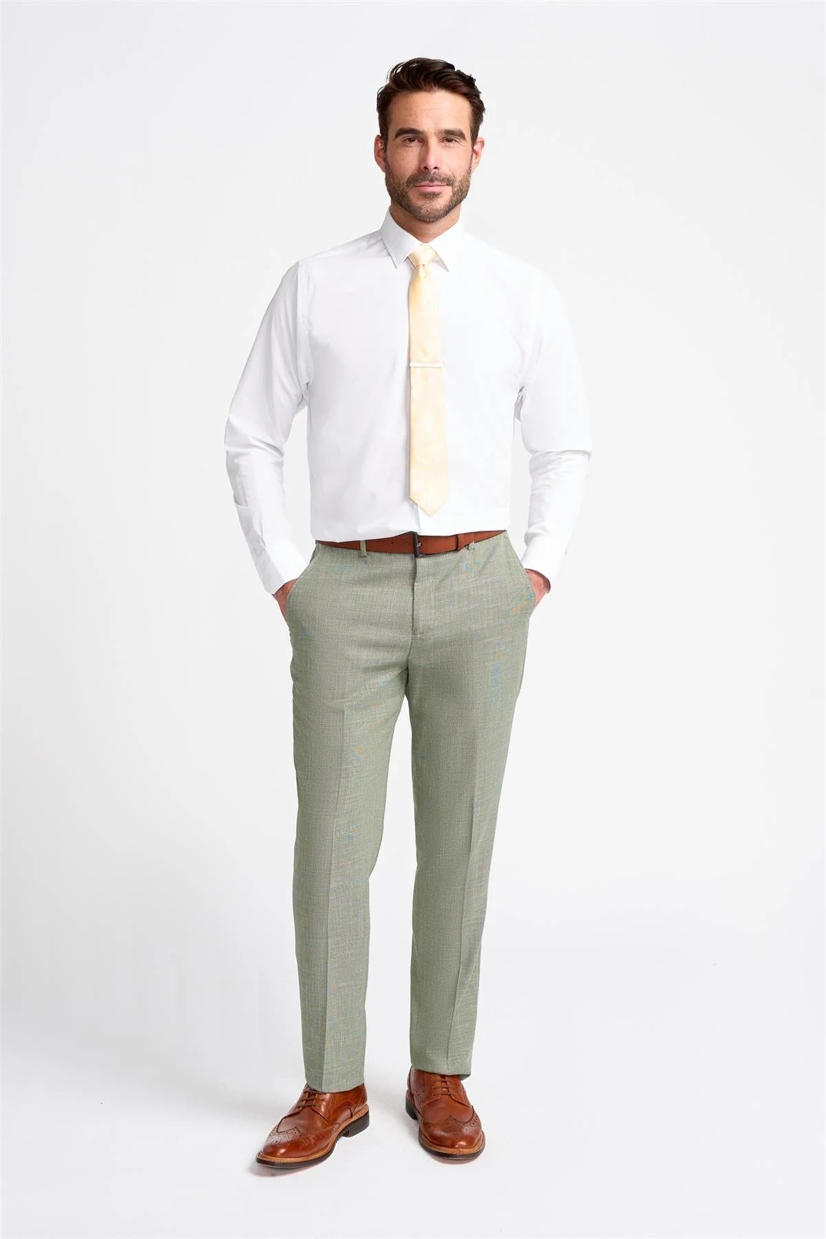 Miami - Pantalones de verano para hombre color verde salvia