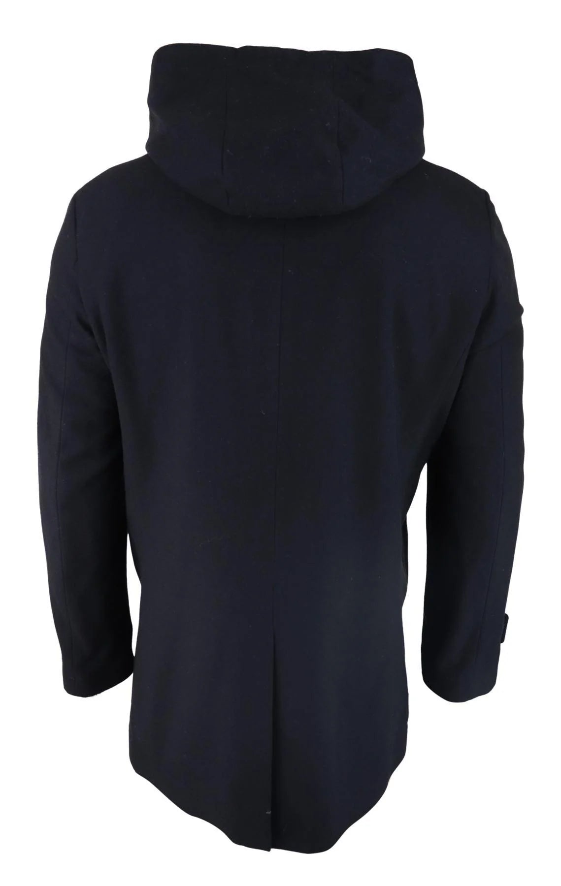 Abrigo largo de 3/4 para hombre, chaqueta negra con capucha extraíble, estilo casual elegante, invierno, lana cálida.