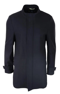 Abrigo largo de 3/4 para hombre, chaqueta negra con capucha extraíble, estilo casual elegante, invierno, lana cálida.