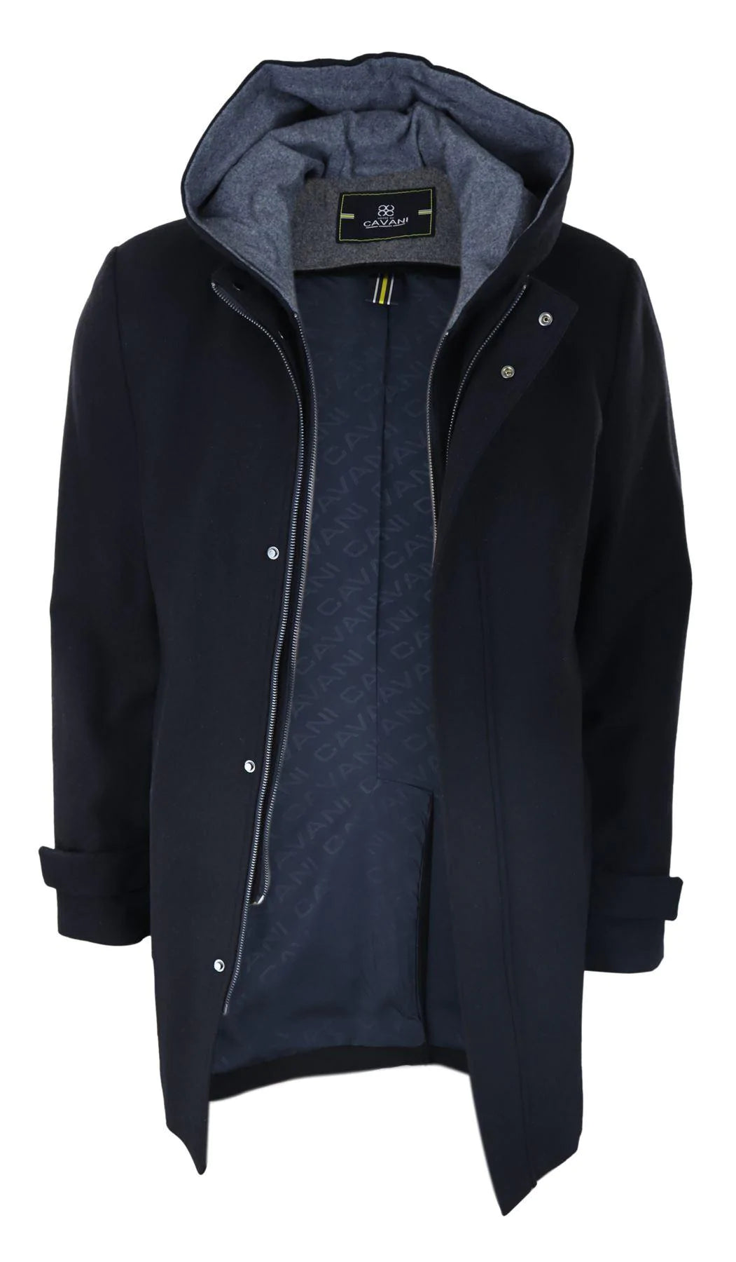 Abrigo largo de 3/4 para hombre, chaqueta negra con capucha extraíble, estilo casual elegante, invierno, lana cálida.