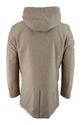 Abrigo largo de 3/4 para hombre, color camel, con capucha extraíble, estilo casual elegante, ideal para invierno, de lana cálida.
