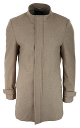 Abrigo largo de 3/4 para hombre, color camel, con capucha extraíble, estilo casual elegante, ideal para invierno, de lana cálida.