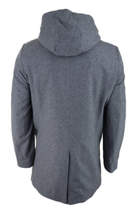 Abrigo largo de 3/4 para hombre, color gris, con capucha extraíble, estilo casual elegante, ideal para invierno, de lana cálida.