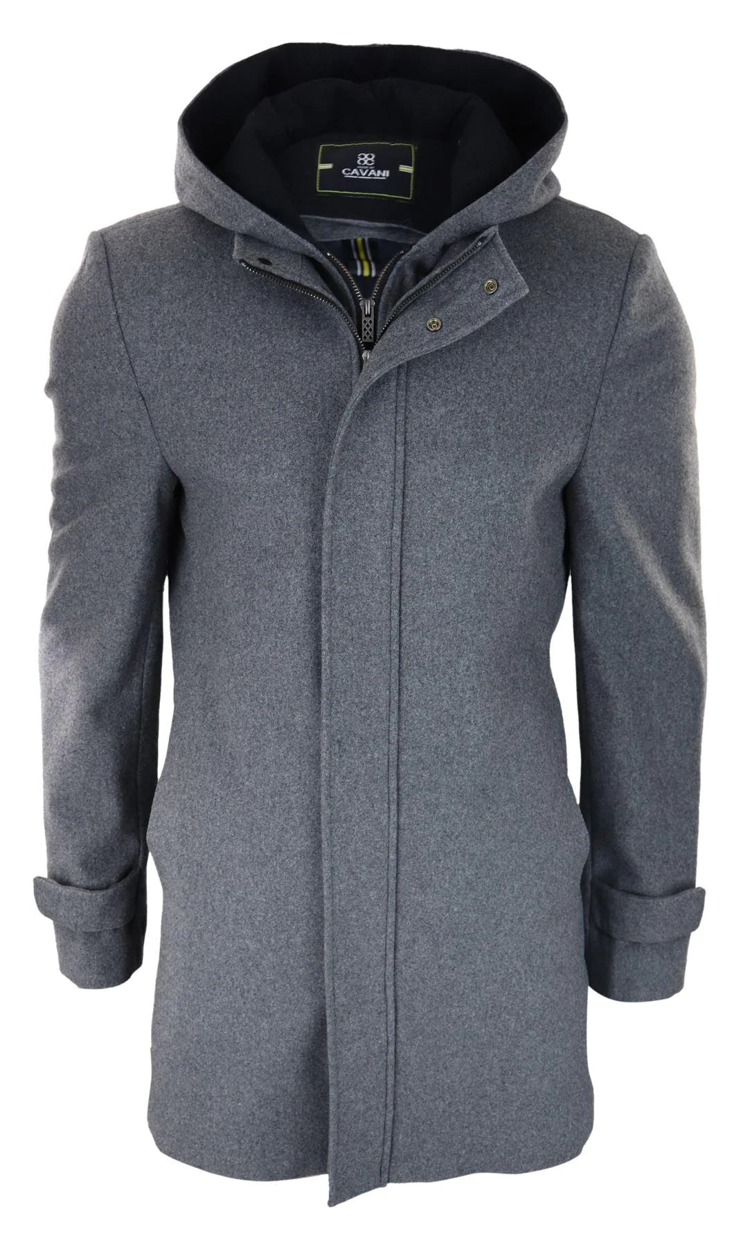 Abrigo largo de 3/4 para hombre, color gris, con capucha extraíble, estilo casual elegante, ideal para invierno, de lana cálida.