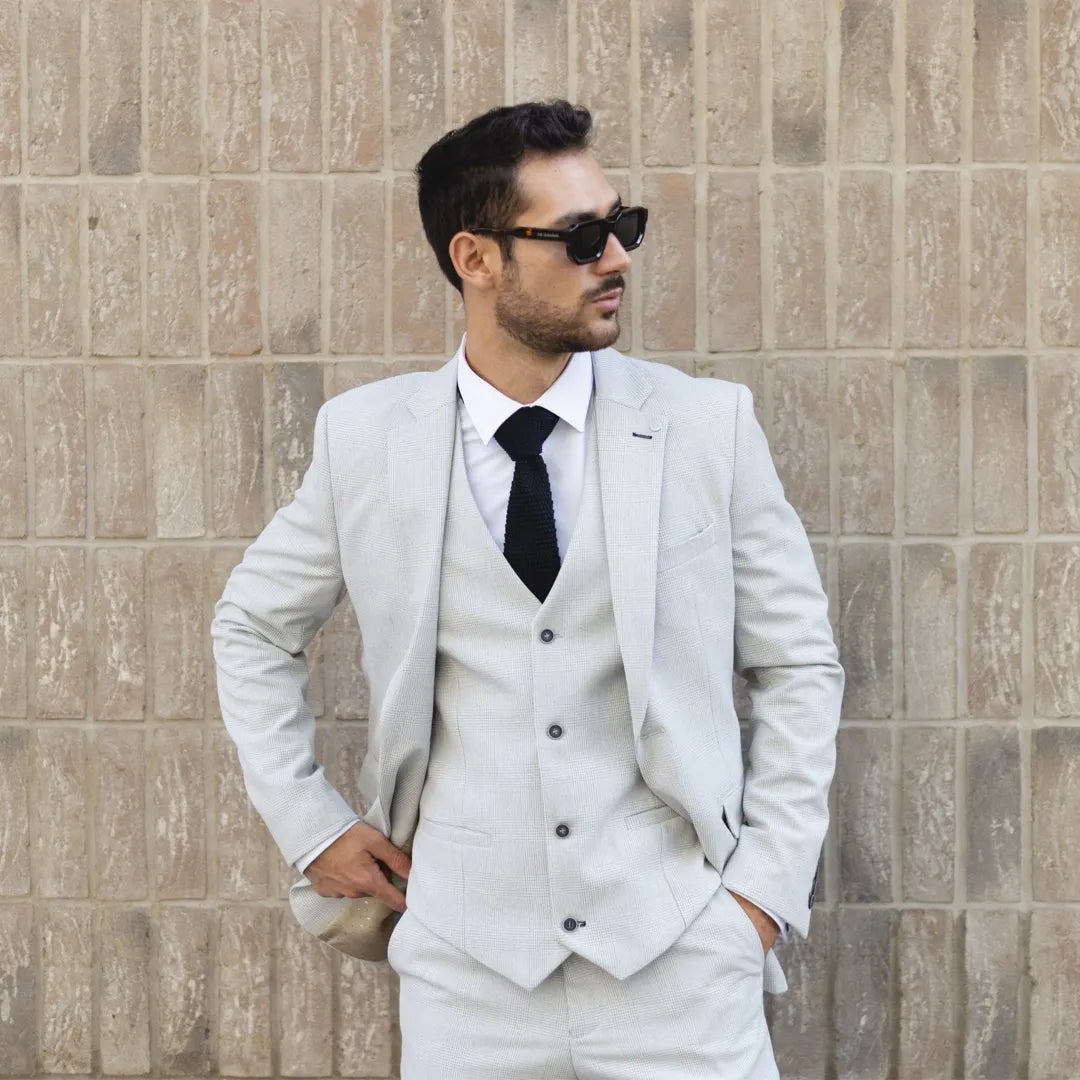 Miller - Blazer de corte entallado para hombre, estampado a cuadros grises