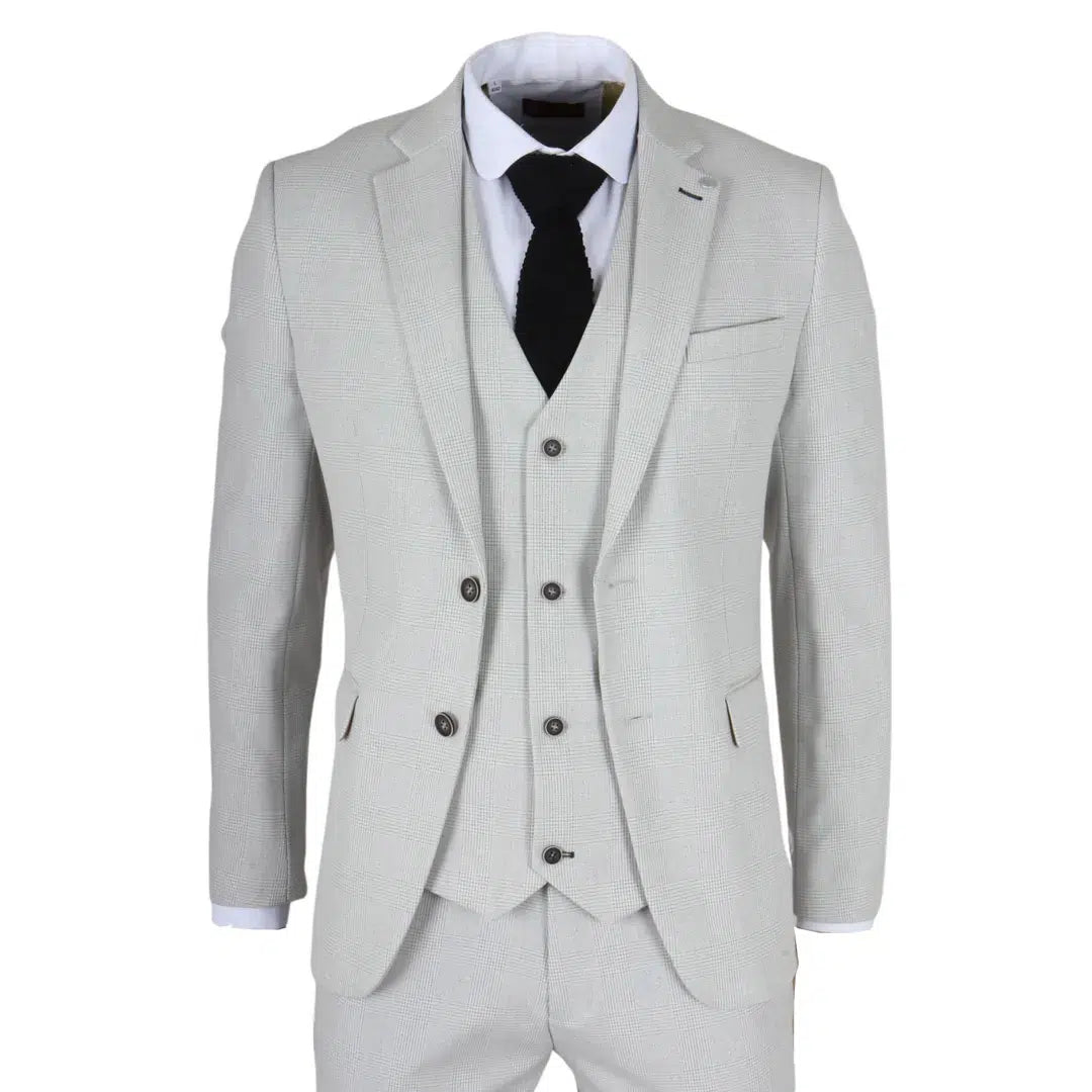 Miller - Traje de tres piezas para hombre, de corte entallado, a cuadros grises