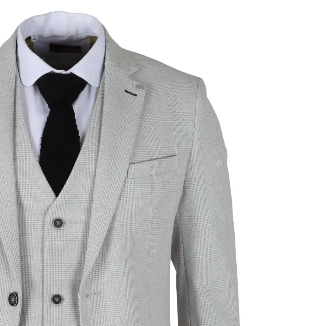 Miller - Traje de tres piezas para hombre, de corte entallado, a cuadros grises