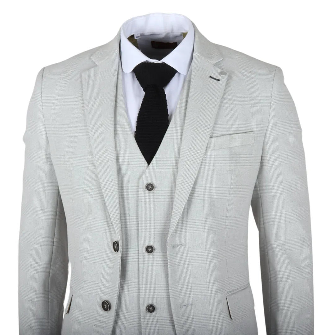 Miller - Traje de tres piezas para hombre, de corte entallado, a cuadros grises