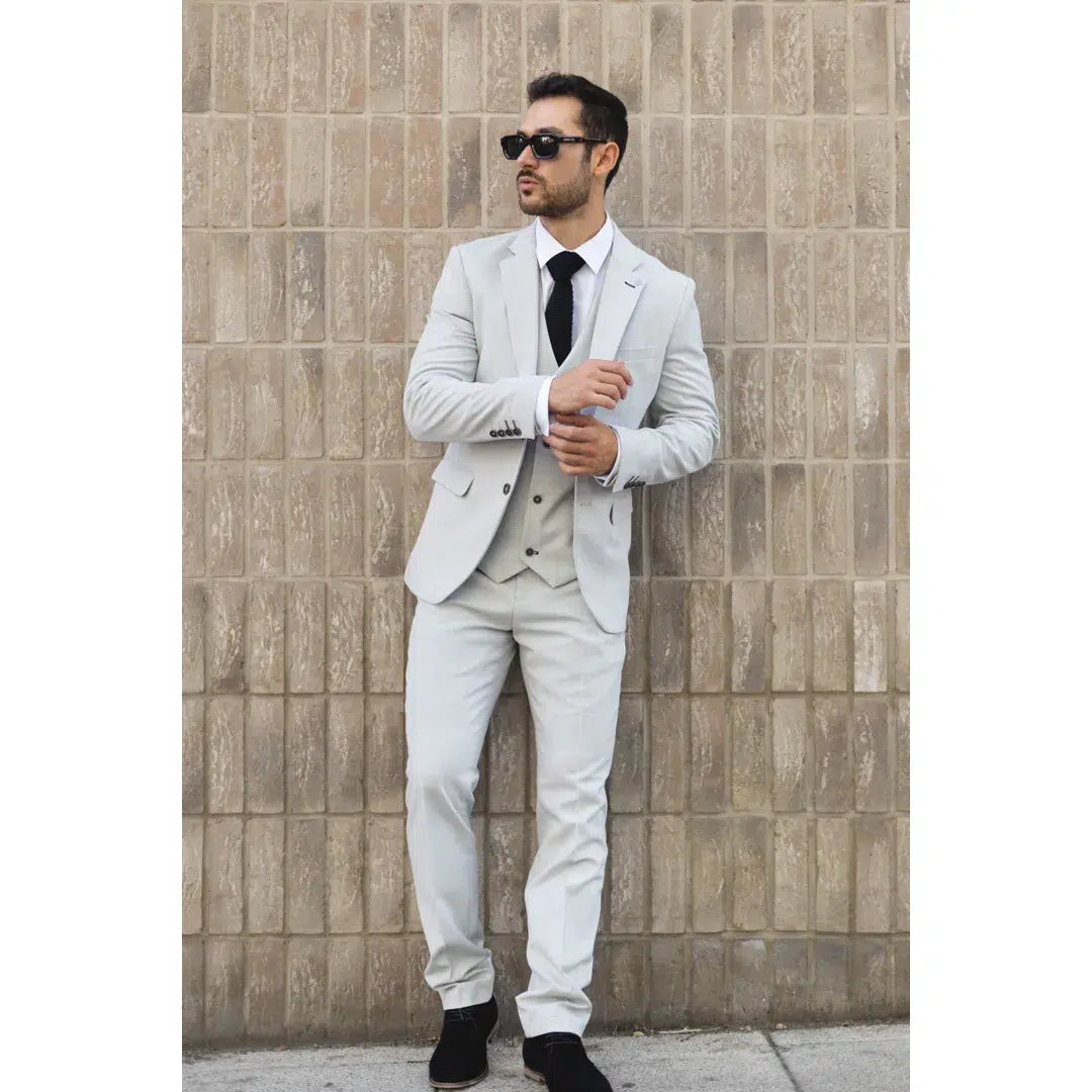 Miller - Traje de tres piezas para hombre, de corte entallado, a cuadros grises