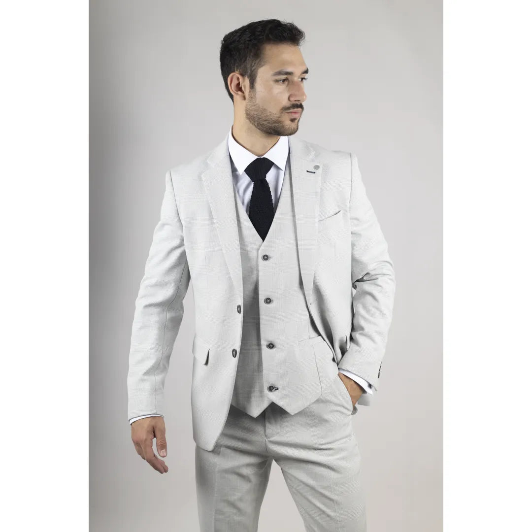 Miller - Traje de tres piezas para hombre, de corte entallado, a cuadros grises