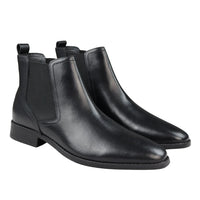 Botas Chelsea negras sin cordones para hombre, de piel auténtica, estilo casual elegante.